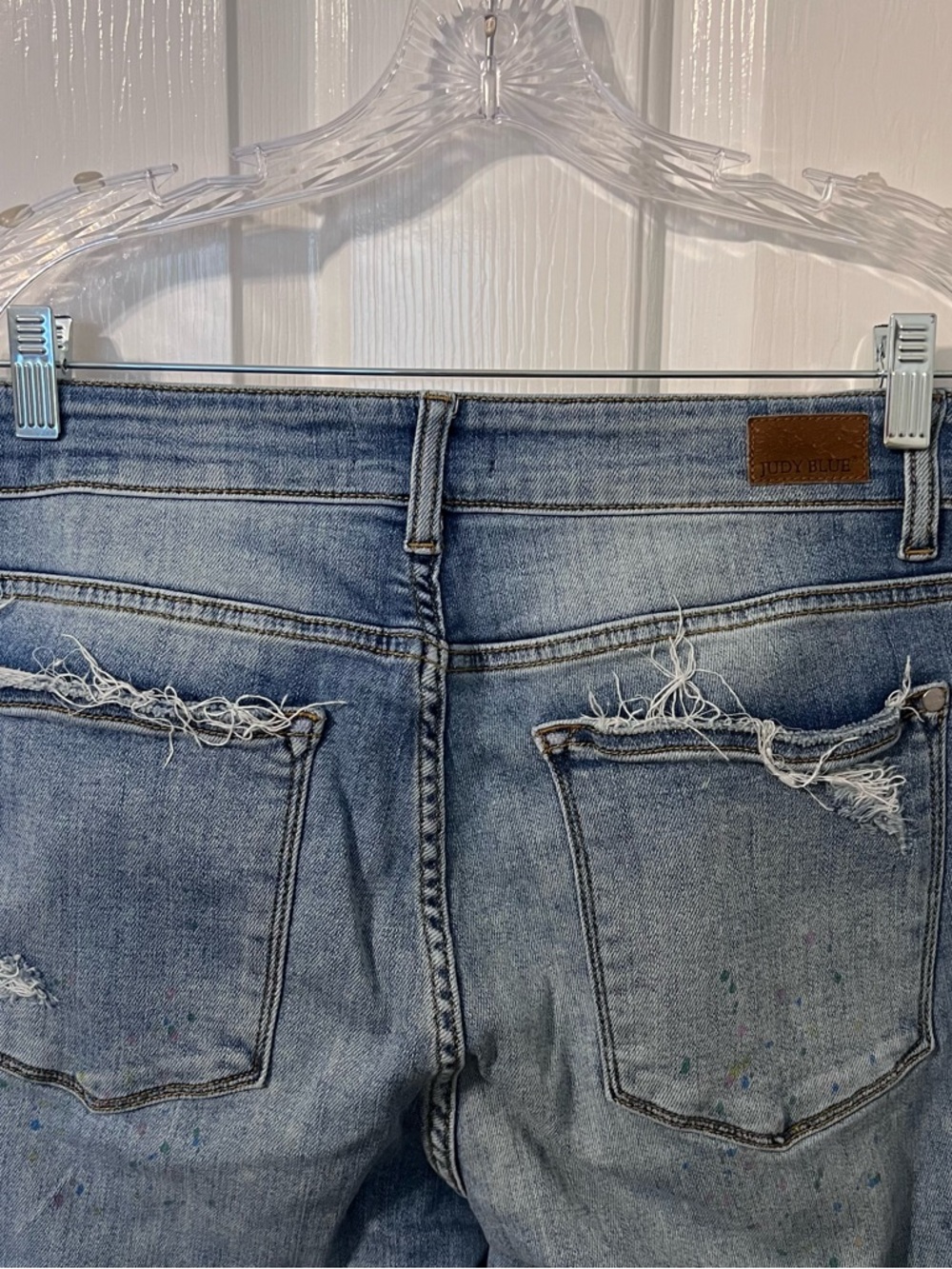 Judy Blue Light Blue Distressed Denim cropped ankle Jeans Sz 14W - Picture 3 of 6